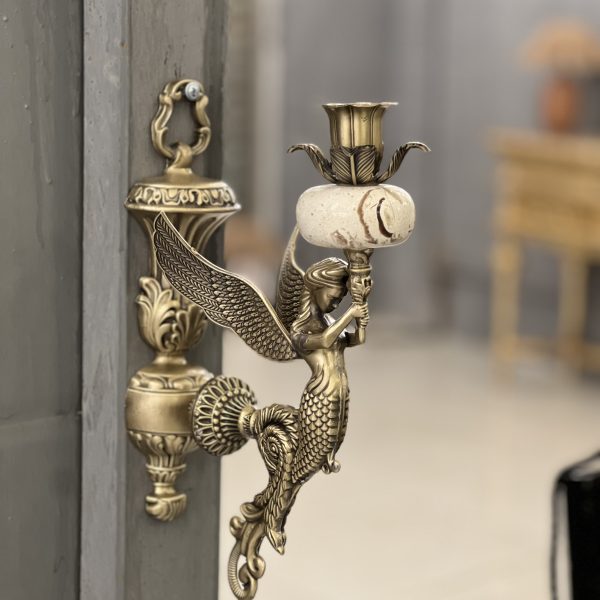 ديواركوب شمعى فرشته تمام برنج با سنگ طبيعى كرم نيكان دكور