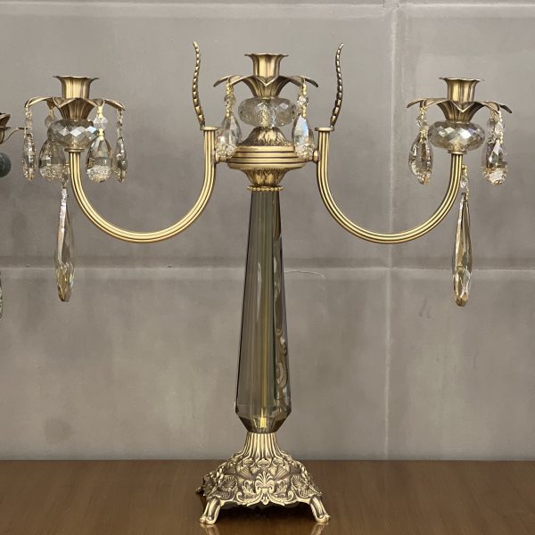 شمعدان سه شعله ترکیبی برنج و کریستال نیکان دکور