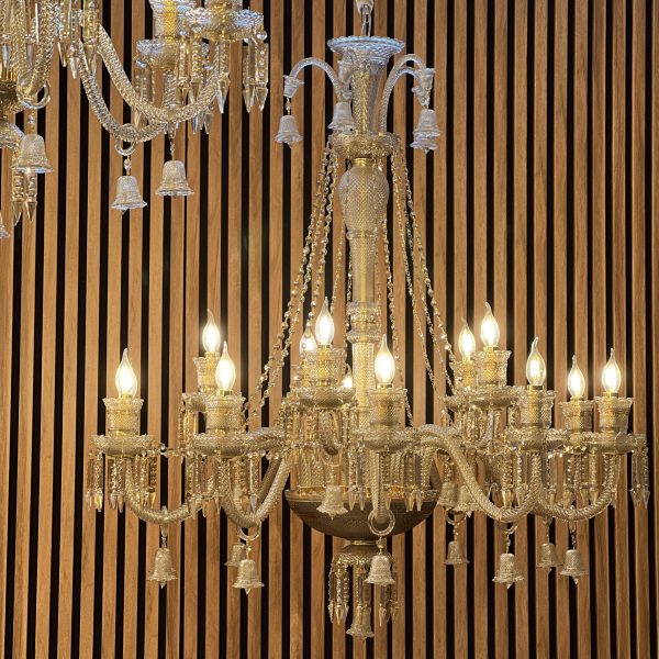 لوستر باکارات ایرانی ۱۵ شاخه هندلی دو ستون شامپاینی نیکان دکور