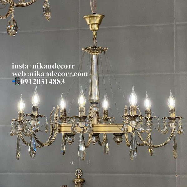 لاینر ۸ شاخه برنجی با کریستال نیکان دکور